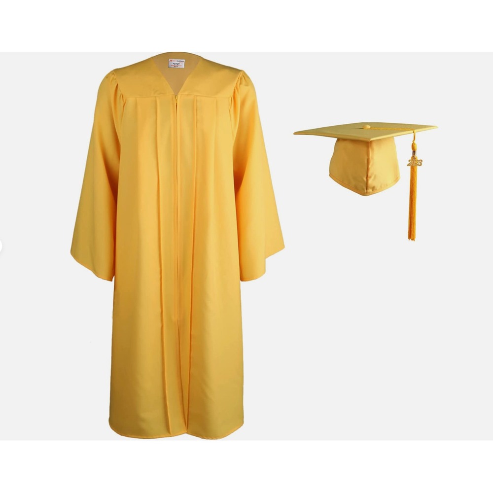 GradSeason Matte Gold Graduation Cap and Gown Set 48 FF NEW
